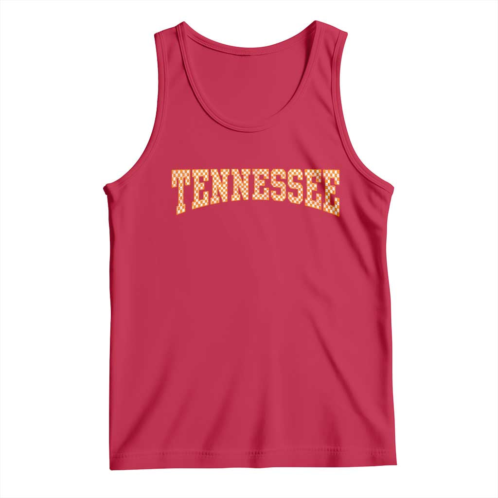 Tennessee Fan Tank Top Orange Retro Checkered Varsity TN State