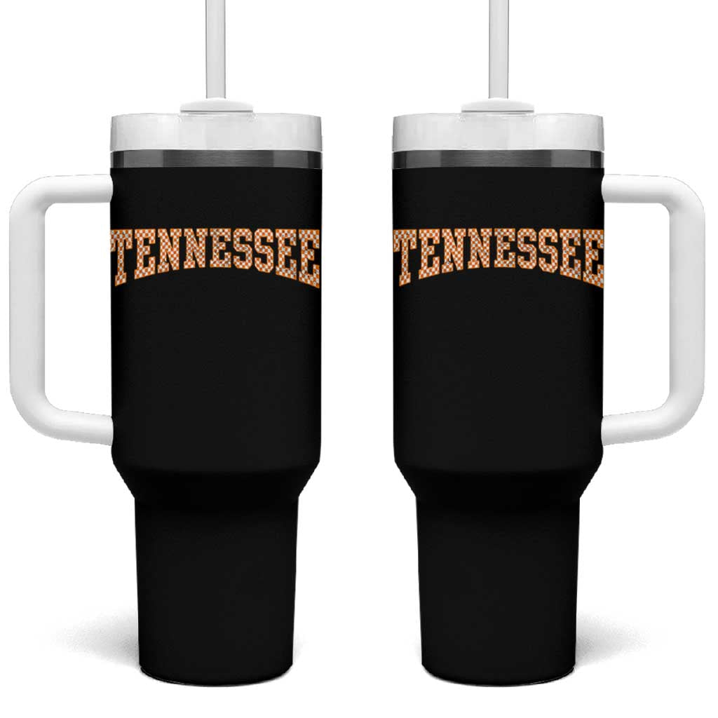Tennessee Fan Tumbler With Handle Orange Retro Checkered Varsity TN State
