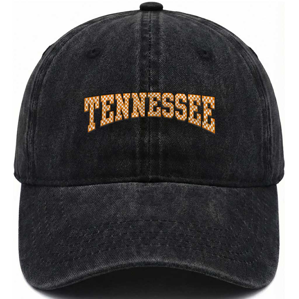 Tennessee Fan Washed Cotton Baseball Cap Orange Retro Checkered Varsity TN State