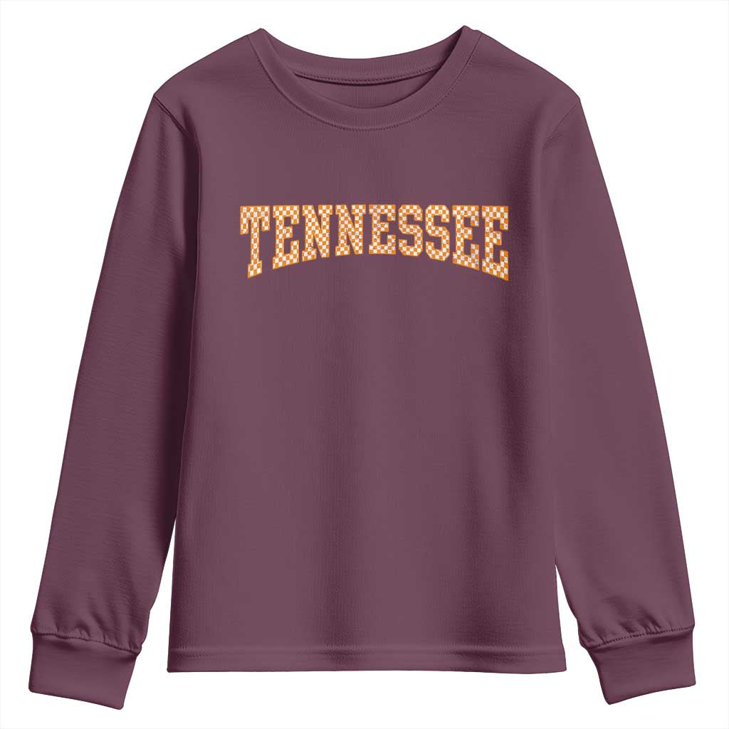 Tennessee Fan Youth Sweatshirt Orange Retro Checkered Varsity TN State