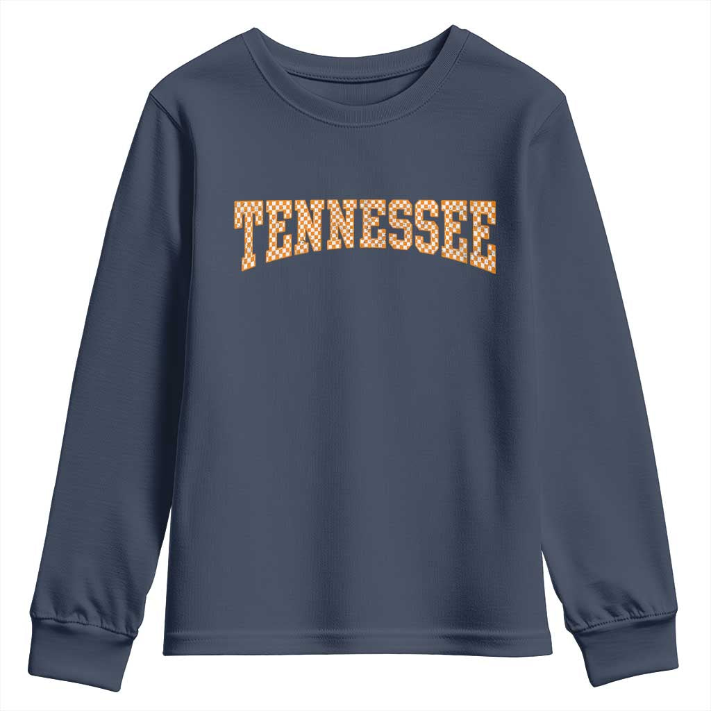 Tennessee Fan Youth Sweatshirt Orange Retro Checkered Varsity TN State