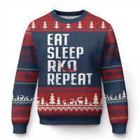 Eat Sleep RKO Repeat Ugly Christmas Sweater Blood Stained