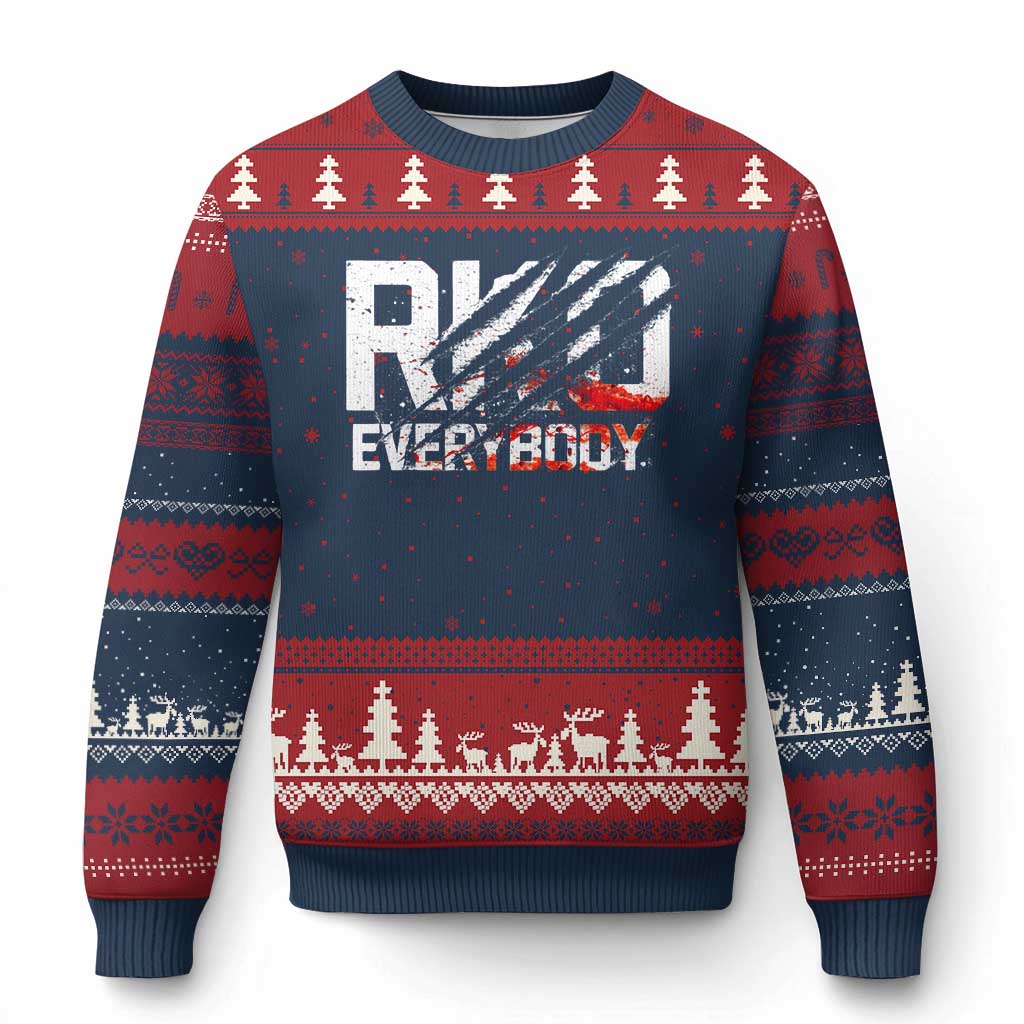 RKO Everybody Ugly Christmas Sweater Grunge Blood Stained Scratch Mark