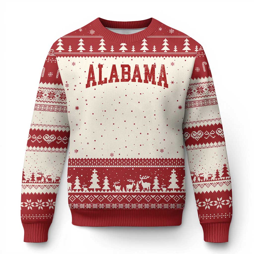 Alabama Fan Ugly Christmas Sweater Red Bold Sport State Letters Game Day