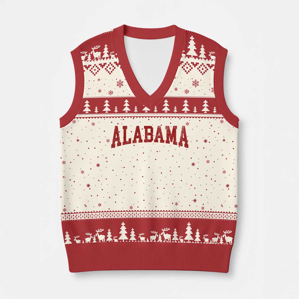 Alabama Fan V-Neck Knit Sweater Vest Red Bold Sport State Letters Game Day