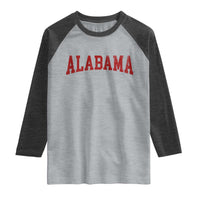 Alabama Fan Raglan Shirt Red Bold Sport State Letters Game Day