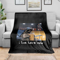 Basketball Raccoon I Live Here Now Throw Blanket Funny Trash Panda Drinking Iced Coffee Basketball Court