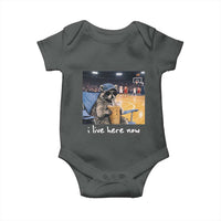 Basketball Raccoon I Live Here Now Baby Onesie Funny Trash Panda Drinking Iced Coffee Basketball Court