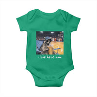 Basketball Raccoon I Live Here Now Baby Onesie Funny Trash Panda Drinking Iced Coffee Basketball Court