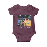 Basketball Raccoon I Live Here Now Baby Onesie Funny Trash Panda Drinking Iced Coffee Basketball Court