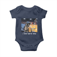 Basketball Raccoon I Live Here Now Baby Onesie Funny Trash Panda Drinking Iced Coffee Basketball Court