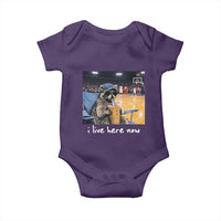 Basketball Raccoon I Live Here Now Baby Onesie Funny Trash Panda Drinking Iced Coffee Basketball Court