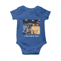 Basketball Raccoon I Live Here Now Baby Onesie Funny Trash Panda Drinking Iced Coffee Basketball Court