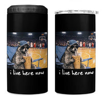 Basketball Raccoon I Live Here Now 4 in 1 Can Cooler Tumbler Funny Trash Panda Drinking Iced Coffee Basketball Court