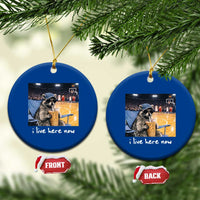 Basketball Raccoon I Live Here Now Ceramic Ornament Funny Trash Panda Drinking Iced Coffee Basketball Court
