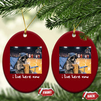 Basketball Raccoon I Live Here Now Ceramic Ornament Funny Trash Panda Drinking Iced Coffee Basketball Court