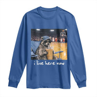 Basketball Raccoon I Live Here Now Long Sleeve Shirt Funny Trash Panda Drinking Iced Coffee Basketball Court