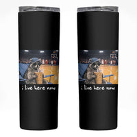 Basketball Raccoon I Live Here Now Skinny Tumbler Funny Trash Panda Drinking Iced Coffee Basketball Court