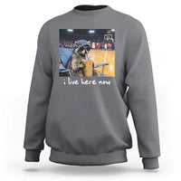 Basketball Raccoon I Live Here Now Sweatshirt Funny Trash Panda Drinking Iced Coffee Basketball Court