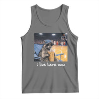 Basketball Raccoon I Live Here Now Tank Top Funny Trash Panda Drinking Iced Coffee Basketball Court