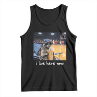 Basketball Raccoon I Live Here Now Tank Top Funny Trash Panda Drinking Iced Coffee Basketball Court