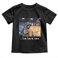 Basketball Raccoon I Live Here Now Toddler T Shirt Funny Trash Panda Drinking Iced Coffee Basketball Court