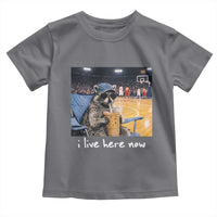 Basketball Raccoon I Live Here Now Toddler T Shirt Funny Trash Panda Drinking Iced Coffee Basketball Court
