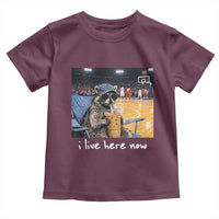 Basketball Raccoon I Live Here Now Toddler T Shirt Funny Trash Panda Drinking Iced Coffee Basketball Court