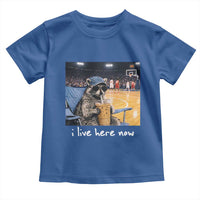 Basketball Raccoon I Live Here Now Toddler T Shirt Funny Trash Panda Drinking Iced Coffee Basketball Court