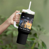 Basketball Raccoon I Live Here Now Tumbler With Handle Funny Trash Panda Drinking Iced Coffee Basketball Court