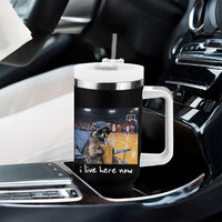 Basketball Raccoon I Live Here Now Tumbler With Handle Funny Trash Panda Drinking Iced Coffee Basketball Court