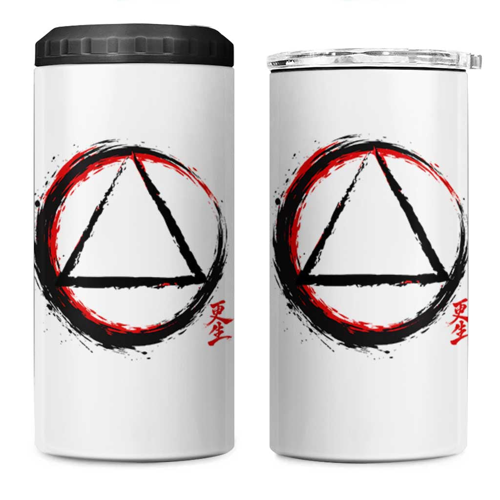 AA Sober Logo Symbol Serenity Recovery 4 in 1 Can Cooler Tumbler Japanese Brushstroke Circle
