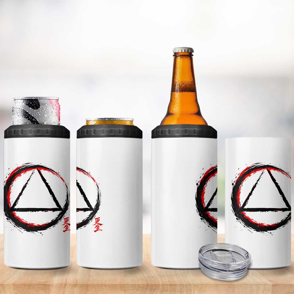 AA Sober Logo Symbol Serenity Recovery 4 in 1 Can Cooler Tumbler Japanese Brushstroke Circle