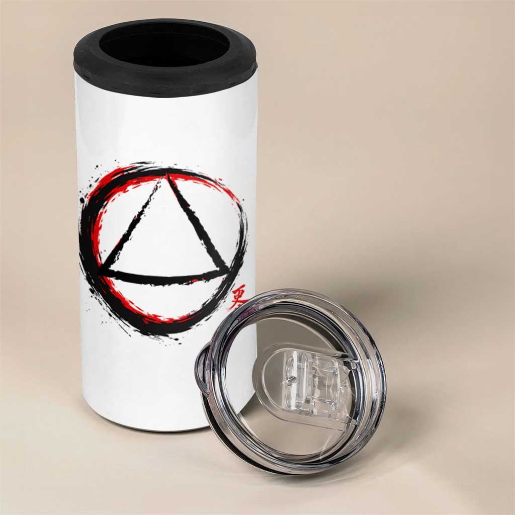 AA Sober Logo Symbol Serenity Recovery 4 in 1 Can Cooler Tumbler Japanese Brushstroke Circle