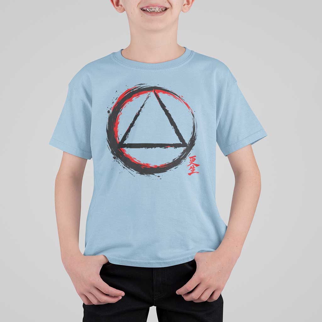 AA Sober Logo Symbol Serenity Recovery T Shirt For Kid Japanese Brushstroke Circle