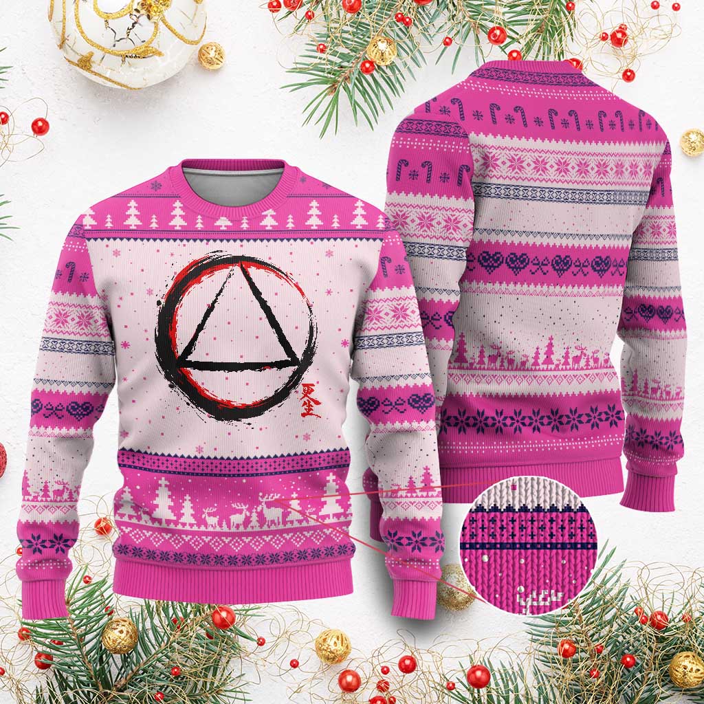 AA Sober Logo Symbol Serenity Recovery Ugly Christmas Sweater Japanese Brushstroke Circle