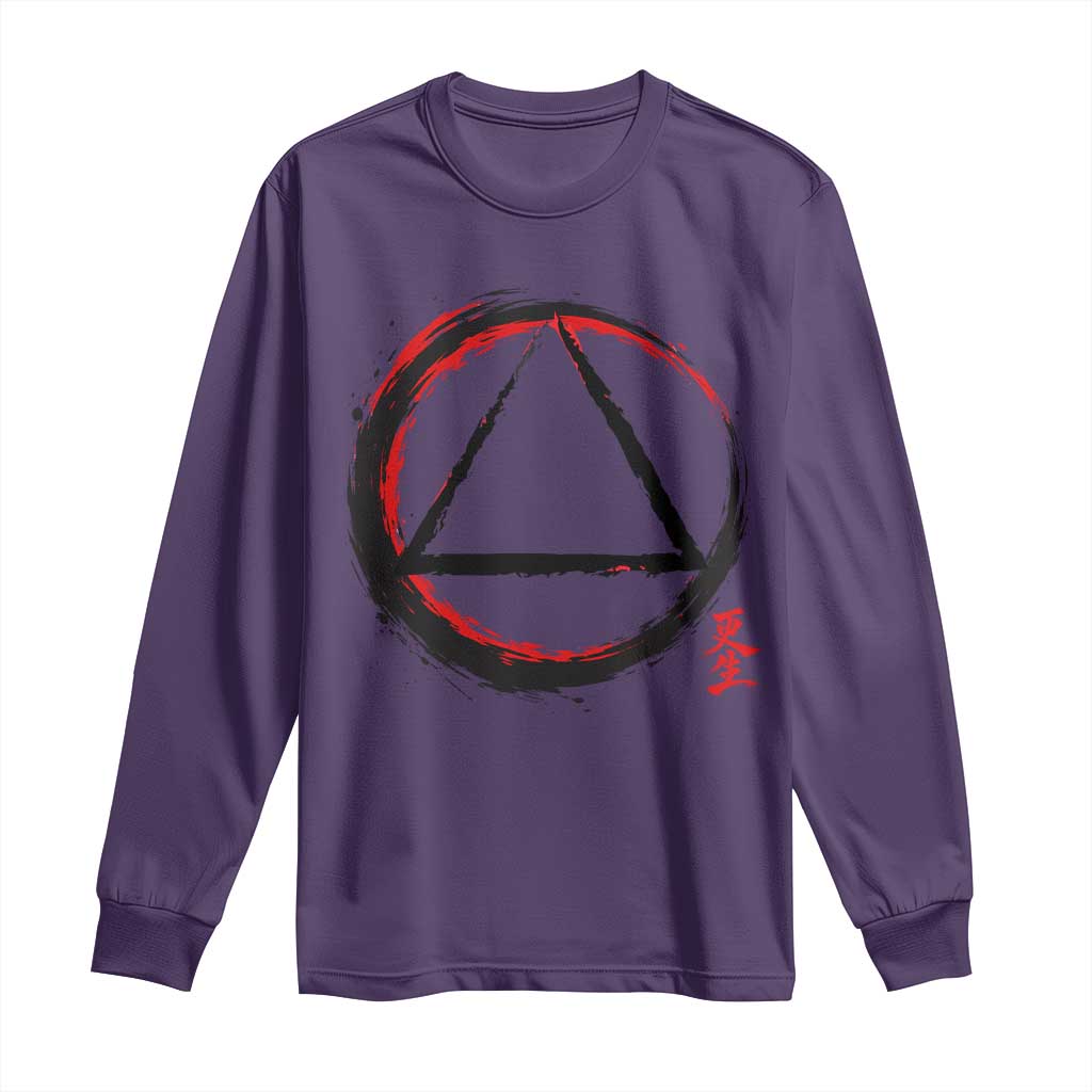 AA Sober Logo Symbol Serenity Recovery Long Sleeve Shirt Japanese Brushstroke Circle
