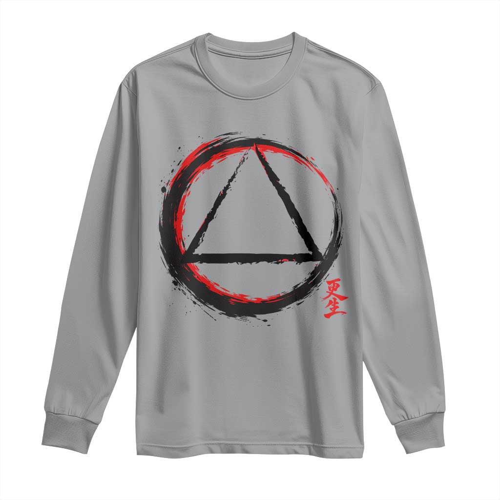 AA Sober Logo Symbol Serenity Recovery Long Sleeve Shirt Japanese Brushstroke Circle