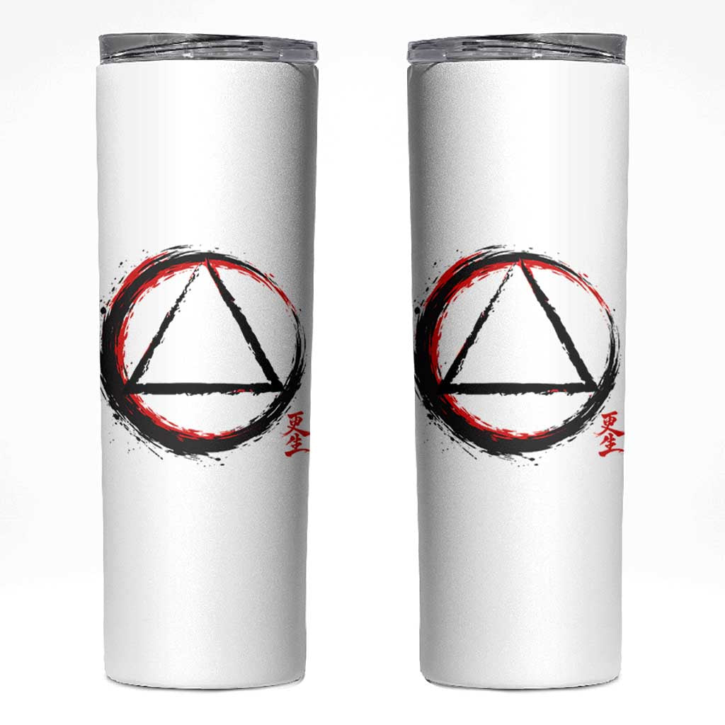 AA Sober Logo Symbol Serenity Recovery Skinny Tumbler Japanese Brushstroke Circle