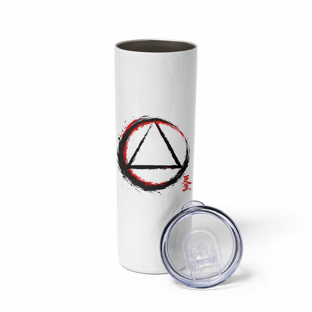 AA Sober Logo Symbol Serenity Recovery Skinny Tumbler Japanese Brushstroke Circle