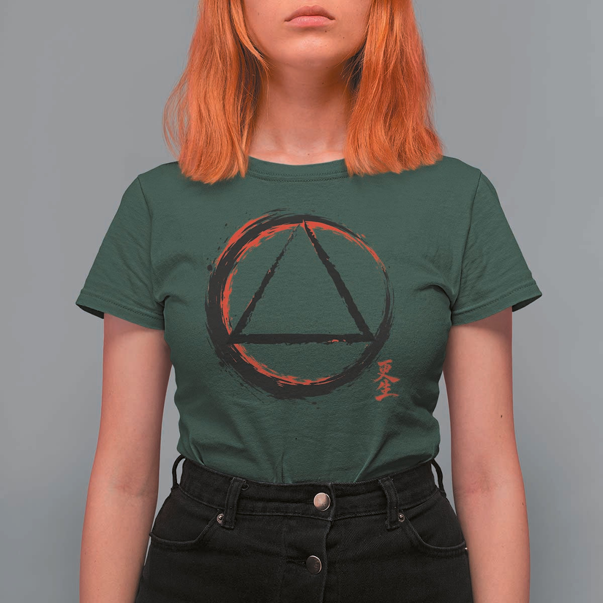 AA Sober Logo Symbol Serenity Recovery T Shirt For Women Japanese Brushstroke Circle