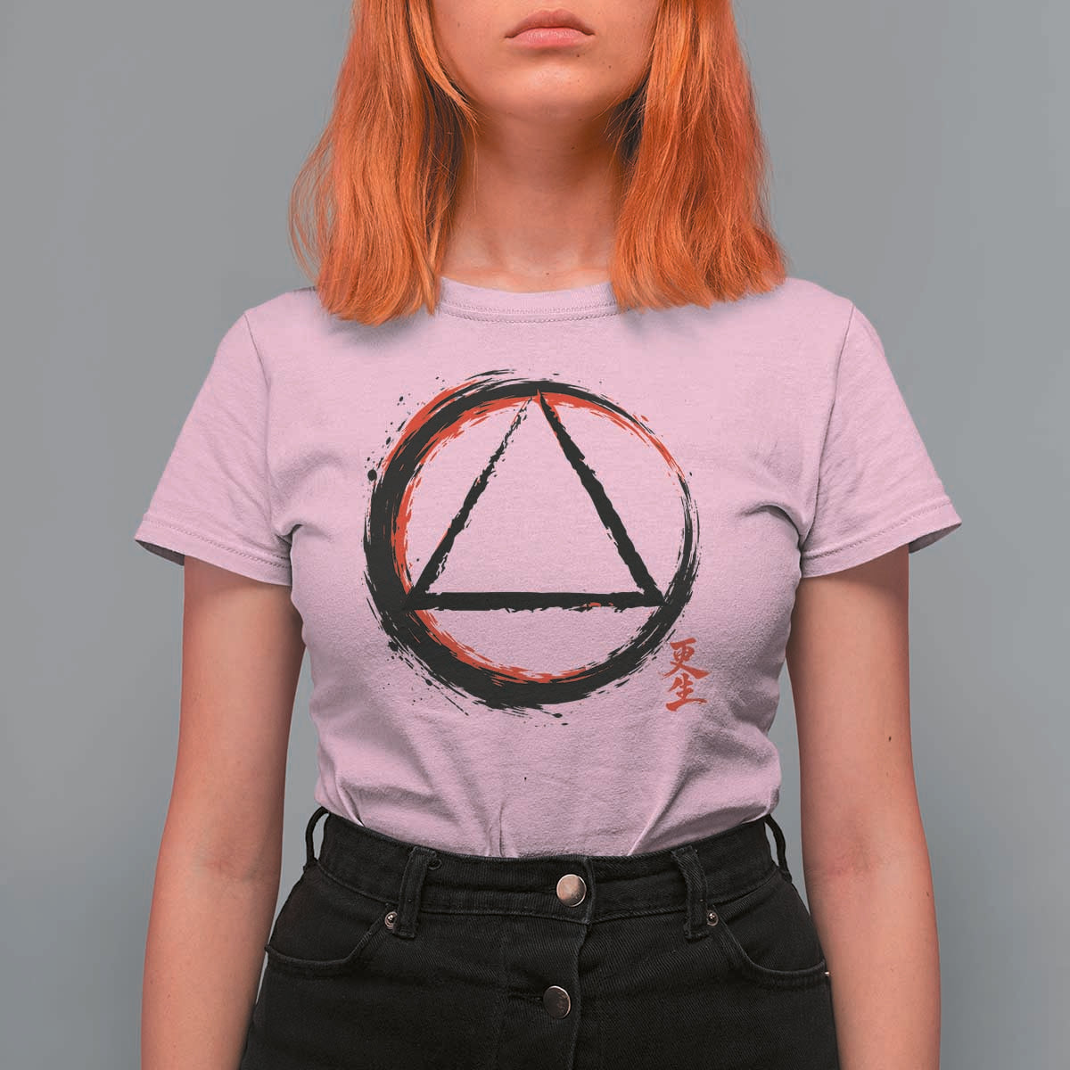 AA Sober Logo Symbol Serenity Recovery T Shirt For Women Japanese Brushstroke Circle