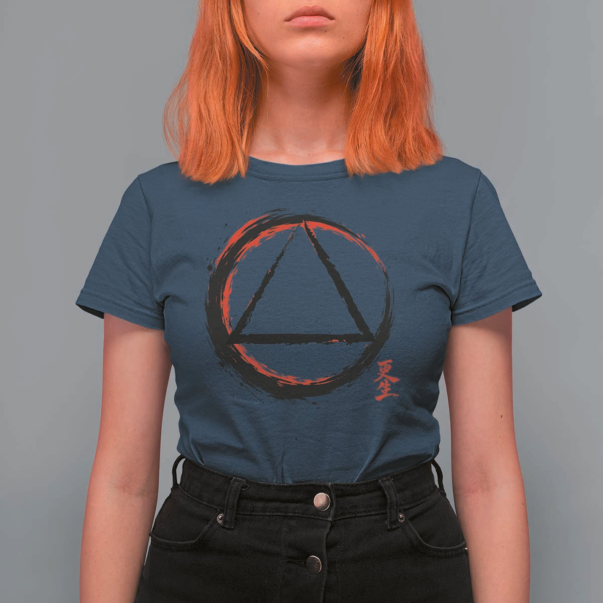 AA Sober Logo Symbol Serenity Recovery T Shirt For Women Japanese Brushstroke Circle