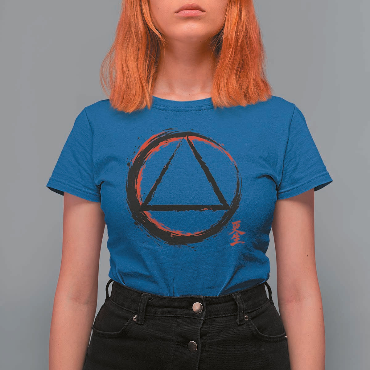 AA Sober Logo Symbol Serenity Recovery T Shirt For Women Japanese Brushstroke Circle