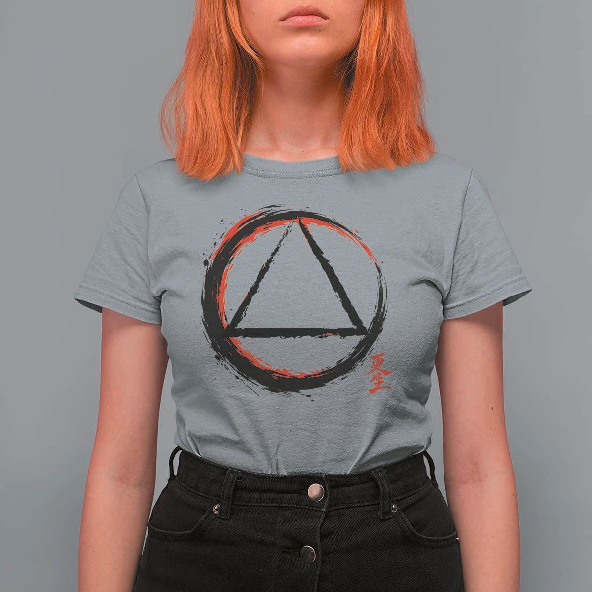 AA Sober Logo Symbol Serenity Recovery T Shirt For Women Japanese Brushstroke Circle