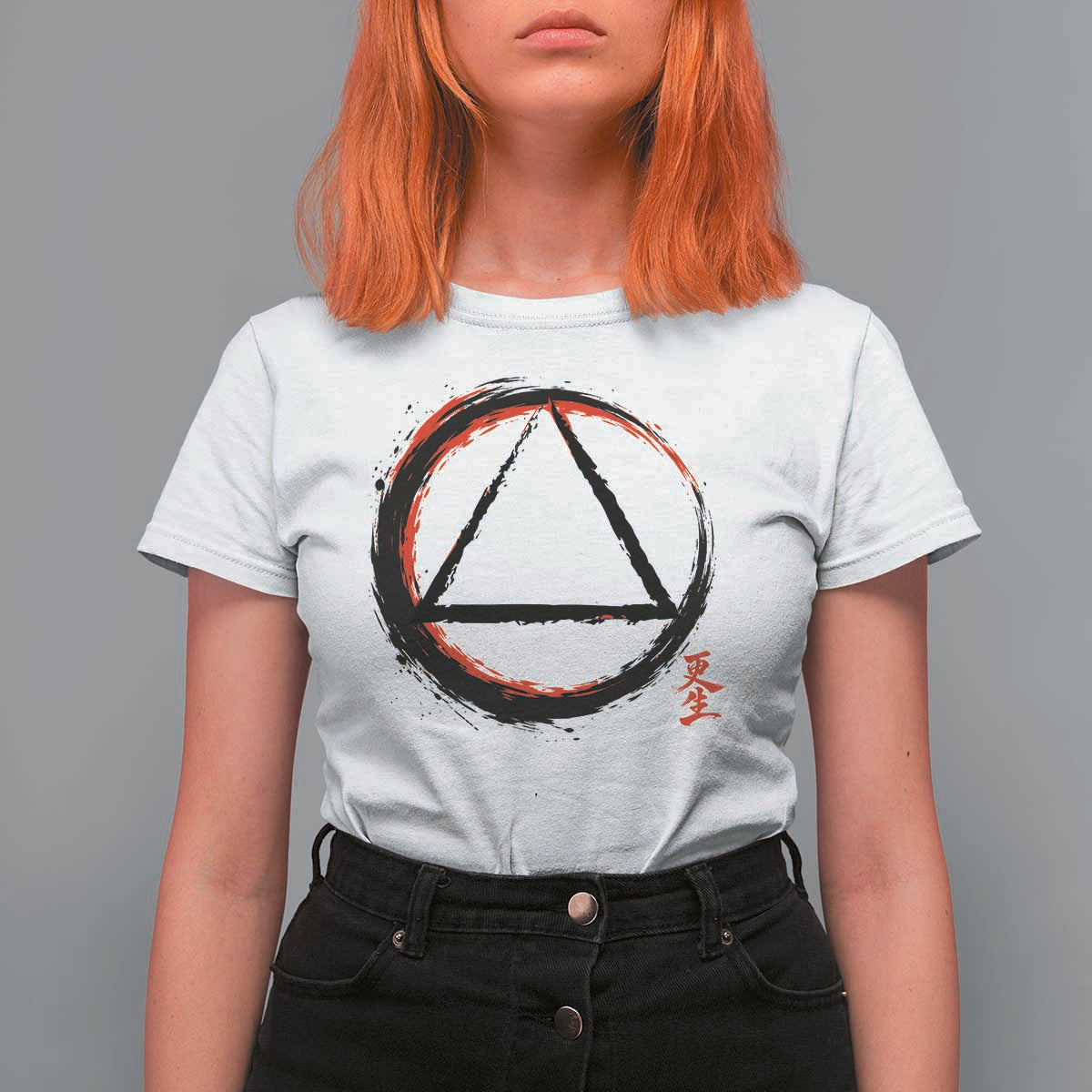 AA Sober Logo Symbol Serenity Recovery T Shirt For Women Japanese Brushstroke Circle