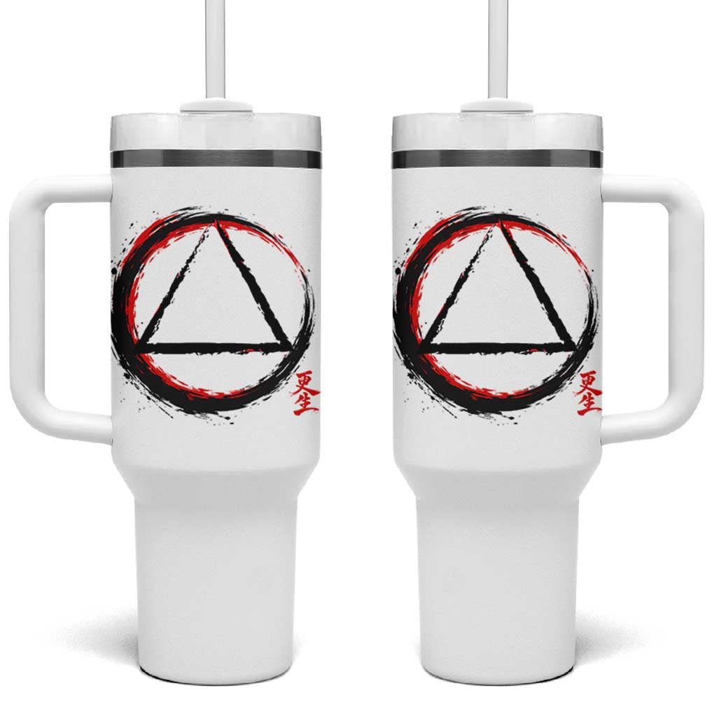 AA Sober Logo Symbol Serenity Recovery Tumbler With Handle Japanese Brushstroke Circle