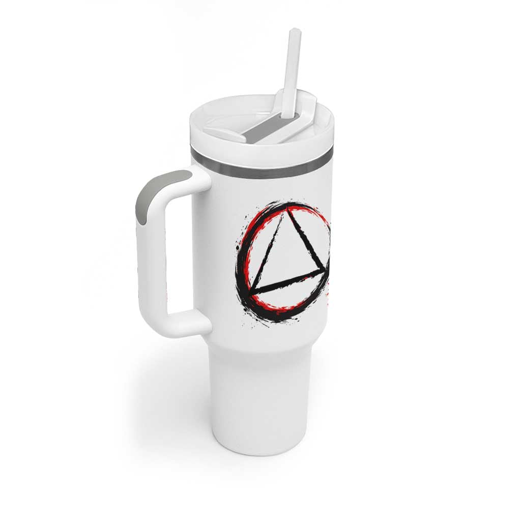 AA Sober Logo Symbol Serenity Recovery Tumbler With Handle Japanese Brushstroke Circle
