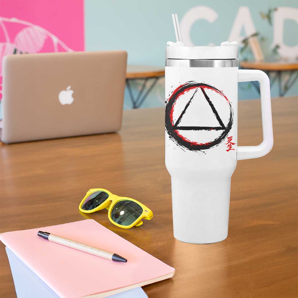 AA Sober Logo Symbol Serenity Recovery Tumbler With Handle Japanese Brushstroke Circle