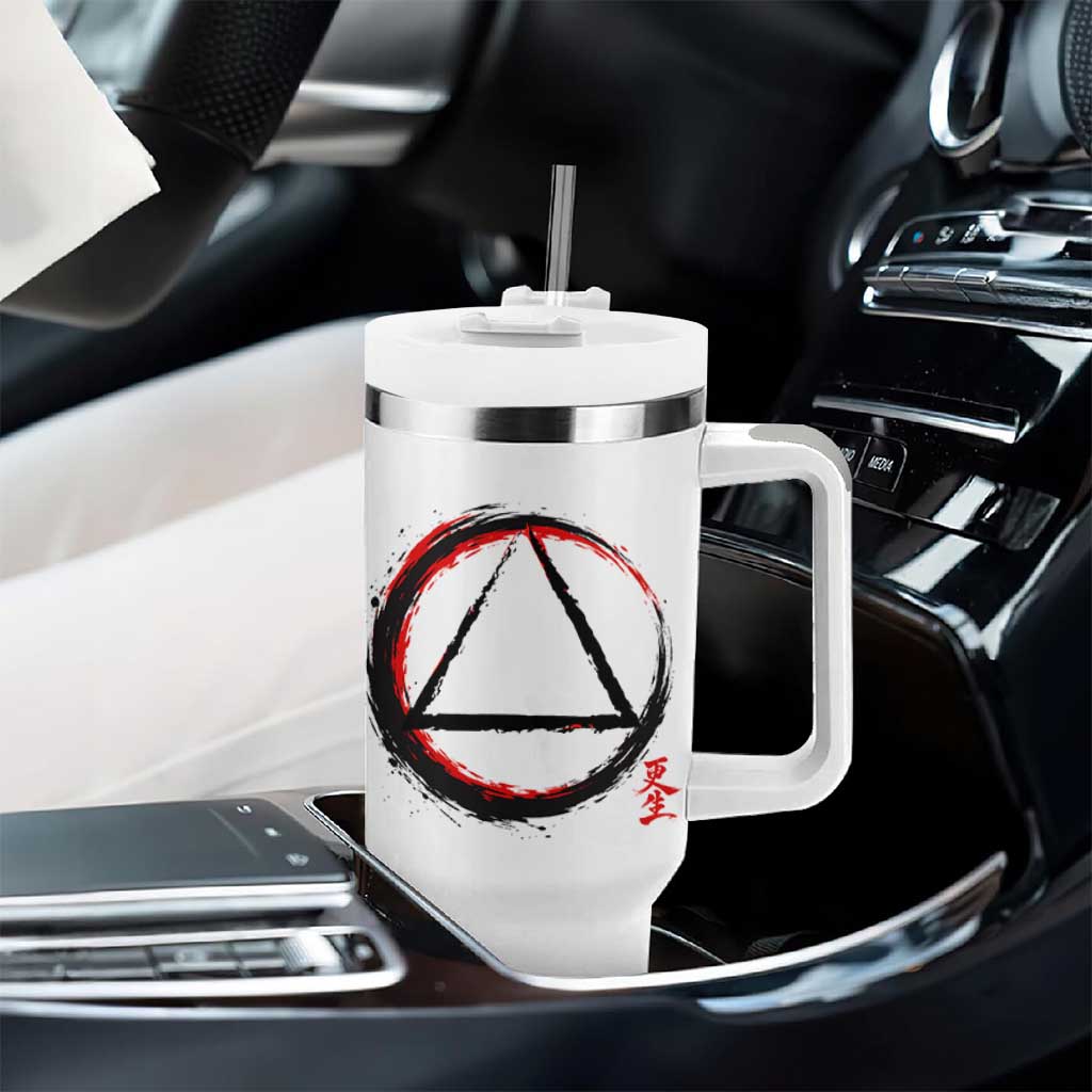 AA Sober Logo Symbol Serenity Recovery Tumbler With Handle Japanese Brushstroke Circle